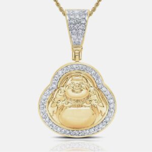 10K Yellow Gold Buddha Pendant with Diamond Frame