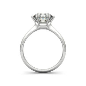 Realistic 3D render of  diamond ring, isolated on white background. Very detailed and high resolution. Ring is designed from scratch, original design. Side view.